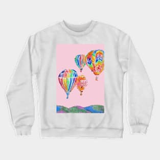 Hot Air Balloon Watercolor Painting on Pink Balloons Crewneck Sweatshirt